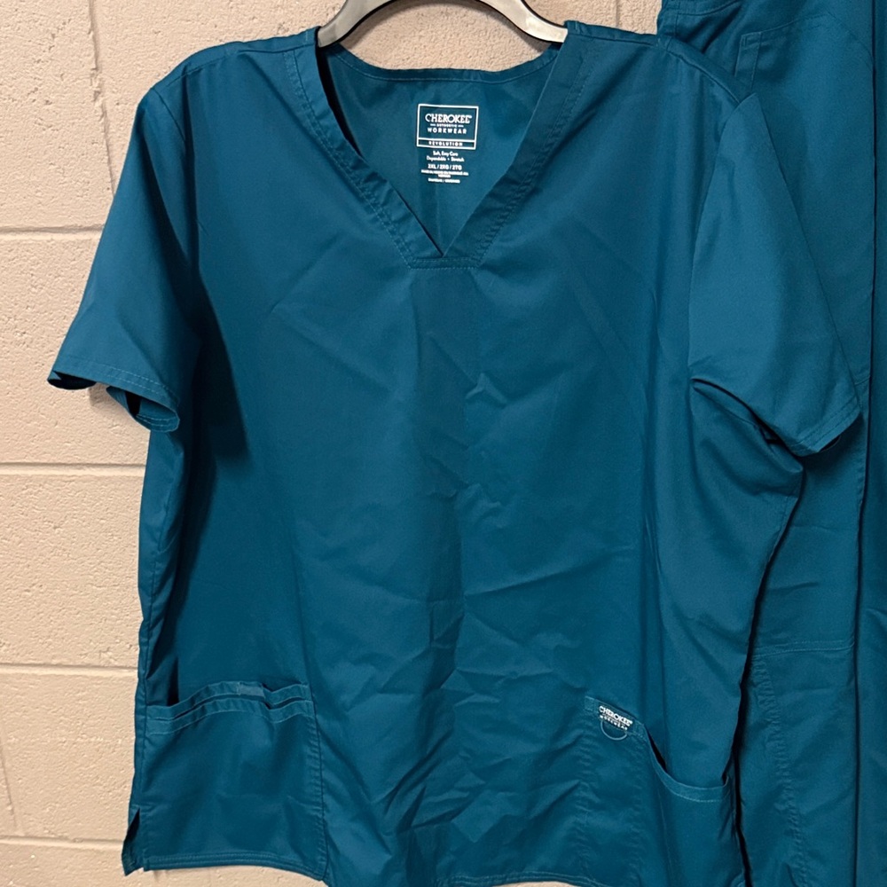 Cherokee Revolution Teal Workwear Top View 3